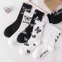 Butterfly Women's Tube Socks Hot Style Black And White Cartoon
