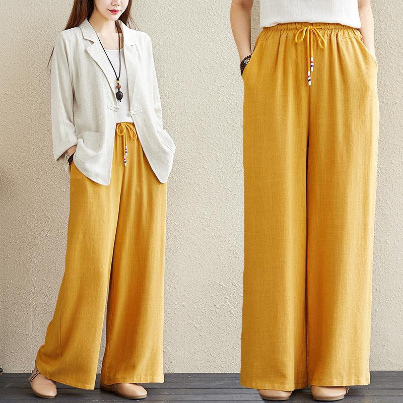 Hemp Rope Elastic Waist Wide leg Trousers