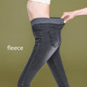 Women's High Waist Fat Mm Plus Size Elastic Fleece Jeans