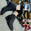 Side zipper pointed toe block heel short boots