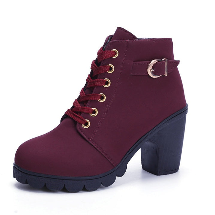 Cuculus New Spring Winter Women Boots High Quality Solid Lace-up European Ladies shoes PU Fashion high heels Boots 656