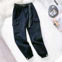 Multi-pocket pants high-waist straight-leg pants