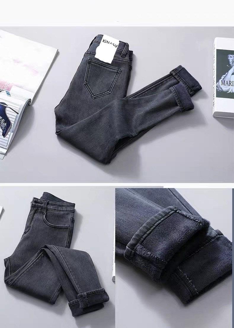 Women's Stretch High Waist Thickened Warm And Velvet Jeans