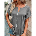 Women's Clothes Hot-selling V-neck Buttons Short Sleeve Top