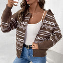 Jacquard Weave Zip Cardigan Lapel Sweater