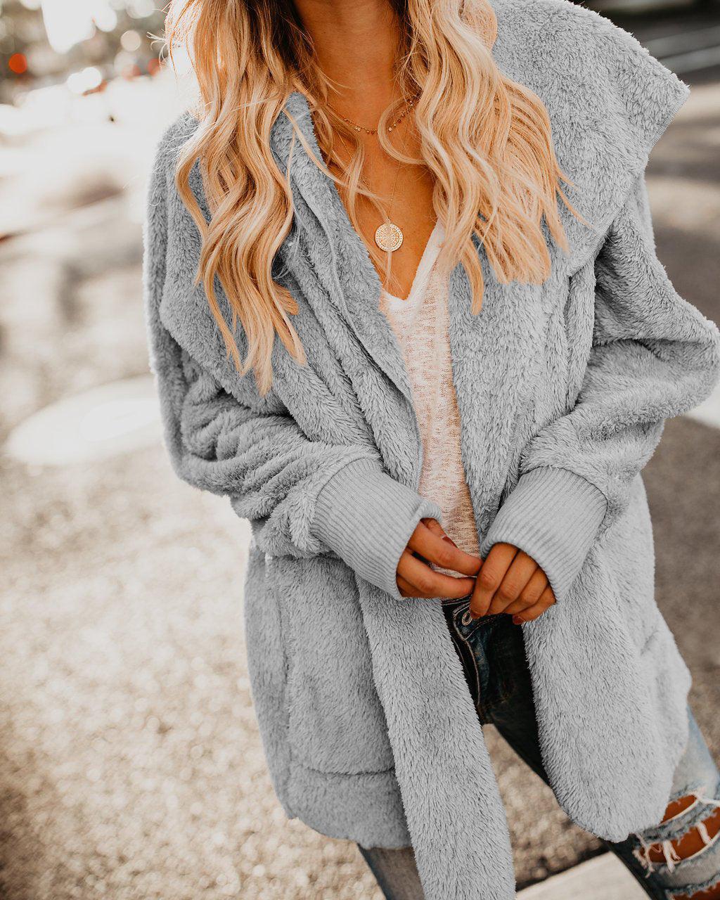 Long Sleeve Sweet Pockets Teddy Bear Coats