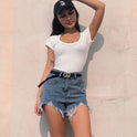 Women's Korean Style Sexy Collar Low-Cut Top White Slim Bottoming Shirt