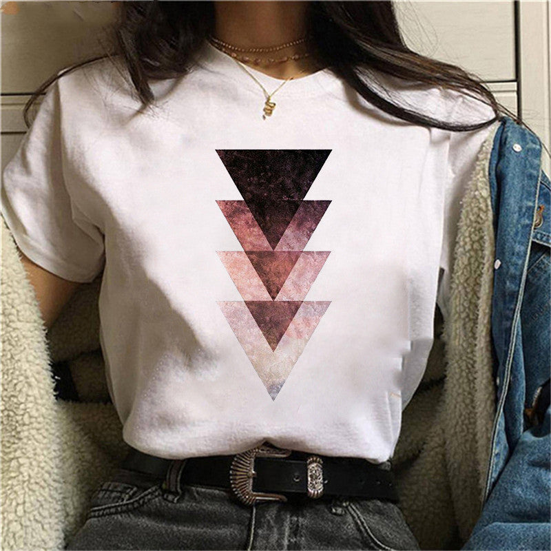 Simple Geometric Graphic Print Ladies Plus Size Casual T-shirt