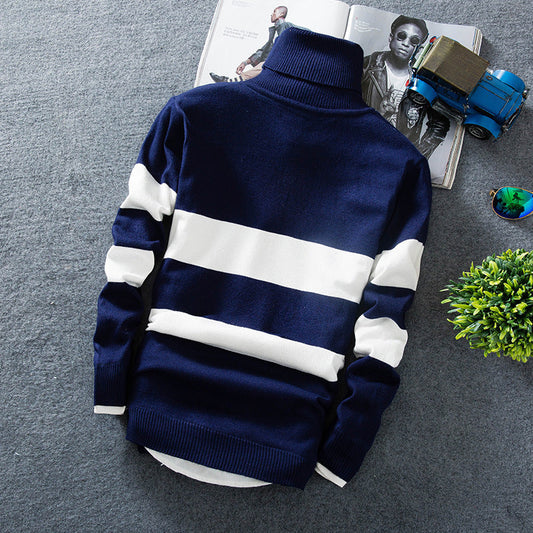 Long-sleeved Colorblock Striped Turtleneck Sweater