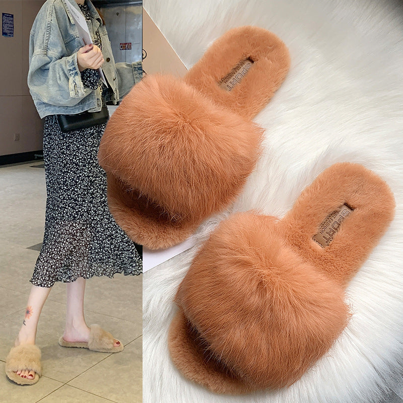 The New One-Word Candy Color Fashion Outer Wear Plush Slippers