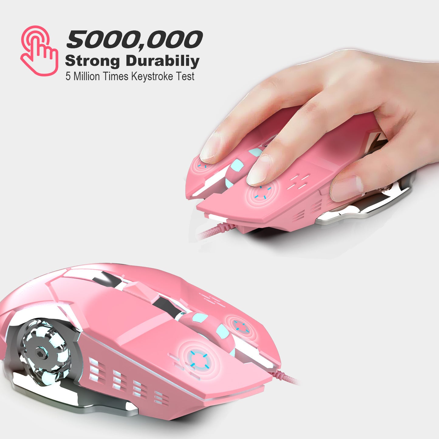 New X500 Pink Gaming Mouse 3200dpi White Light Design