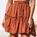 Fashion Retro Solid Color Casual Drawstring Ruffle Skirt