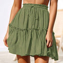 Fashion Retro Solid Color Casual Drawstring Ruffle Skirt