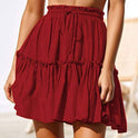 Fashion Retro Solid Color Casual Drawstring Ruffle Skirt