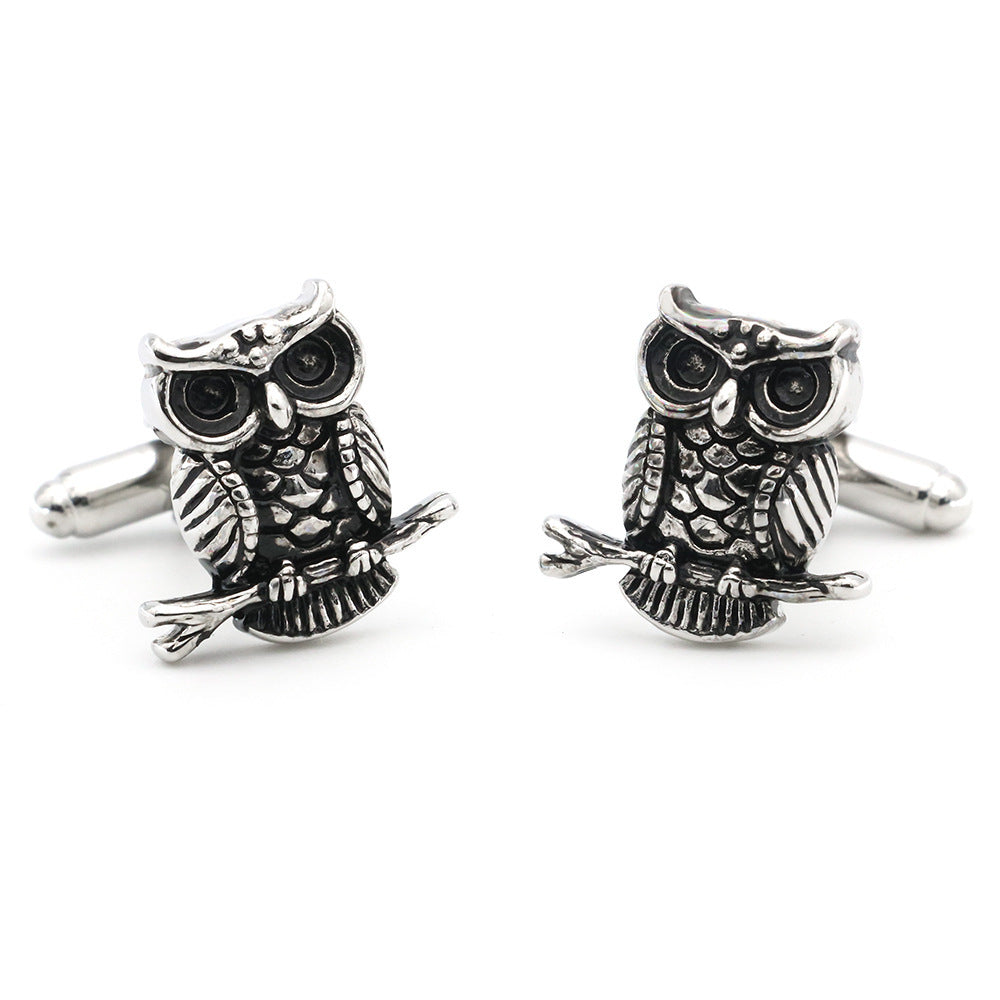 Animal Series Black Vintage Owl Cufflinks