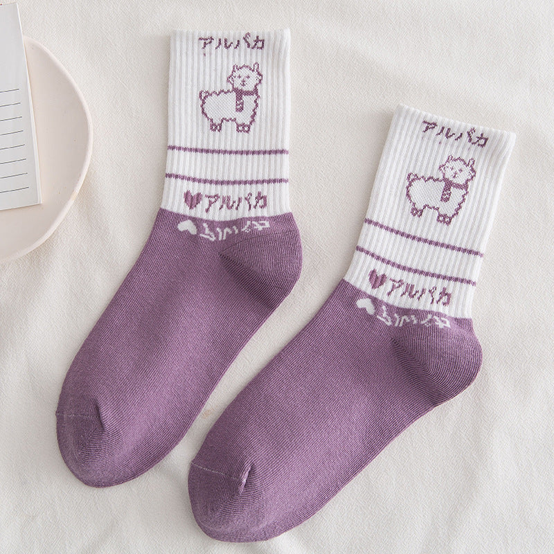 Cartoon Anime Jacquard Cotton Breathable Ins Tide Simple Tube Socks