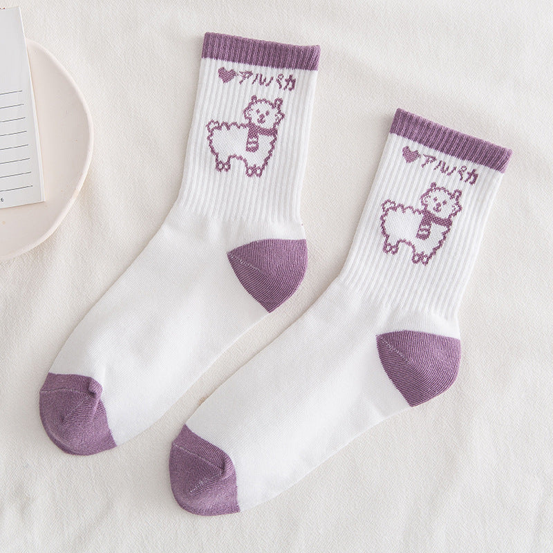 Cartoon Anime Jacquard Cotton Breathable Ins Tide Simple Tube Socks