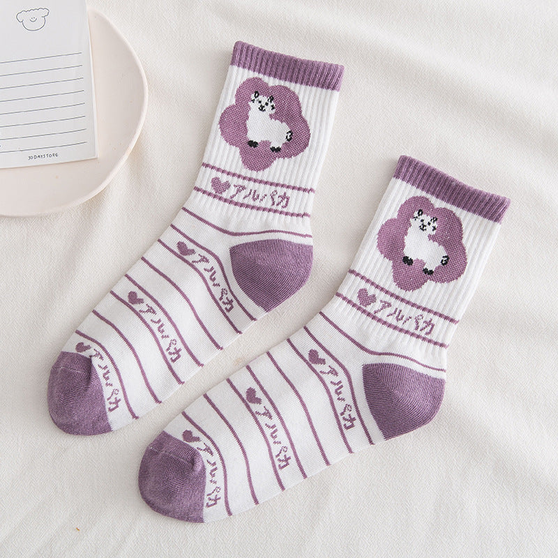 Cartoon Anime Jacquard Cotton Breathable Ins Tide Simple Tube Socks