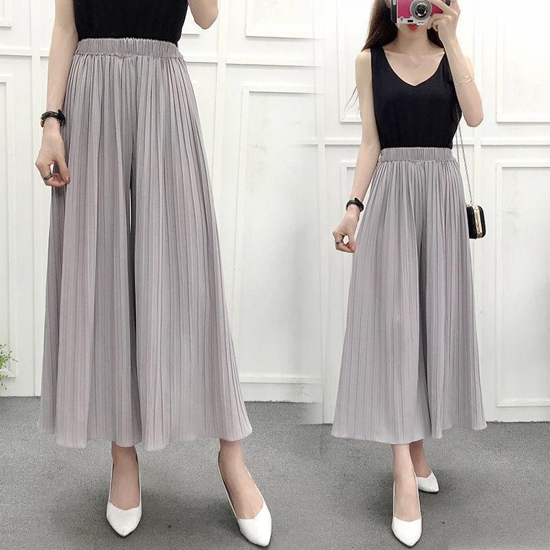 Summer Pleated Wide Leg Pants Thin Women's Eight Quarter Hakama