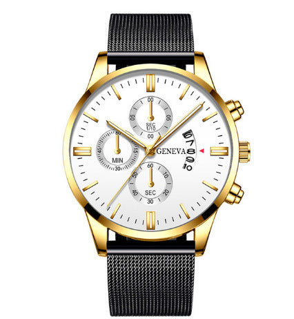 Blue Men's Mesh Strap Watch Men's Quartz Calendar Watch Fashion Business Watch