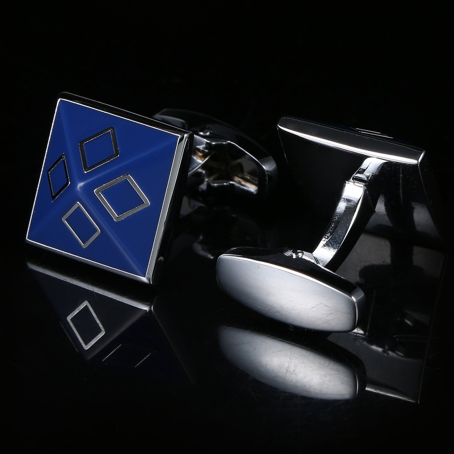 Geometric Shape Blue Border French Cufflinks