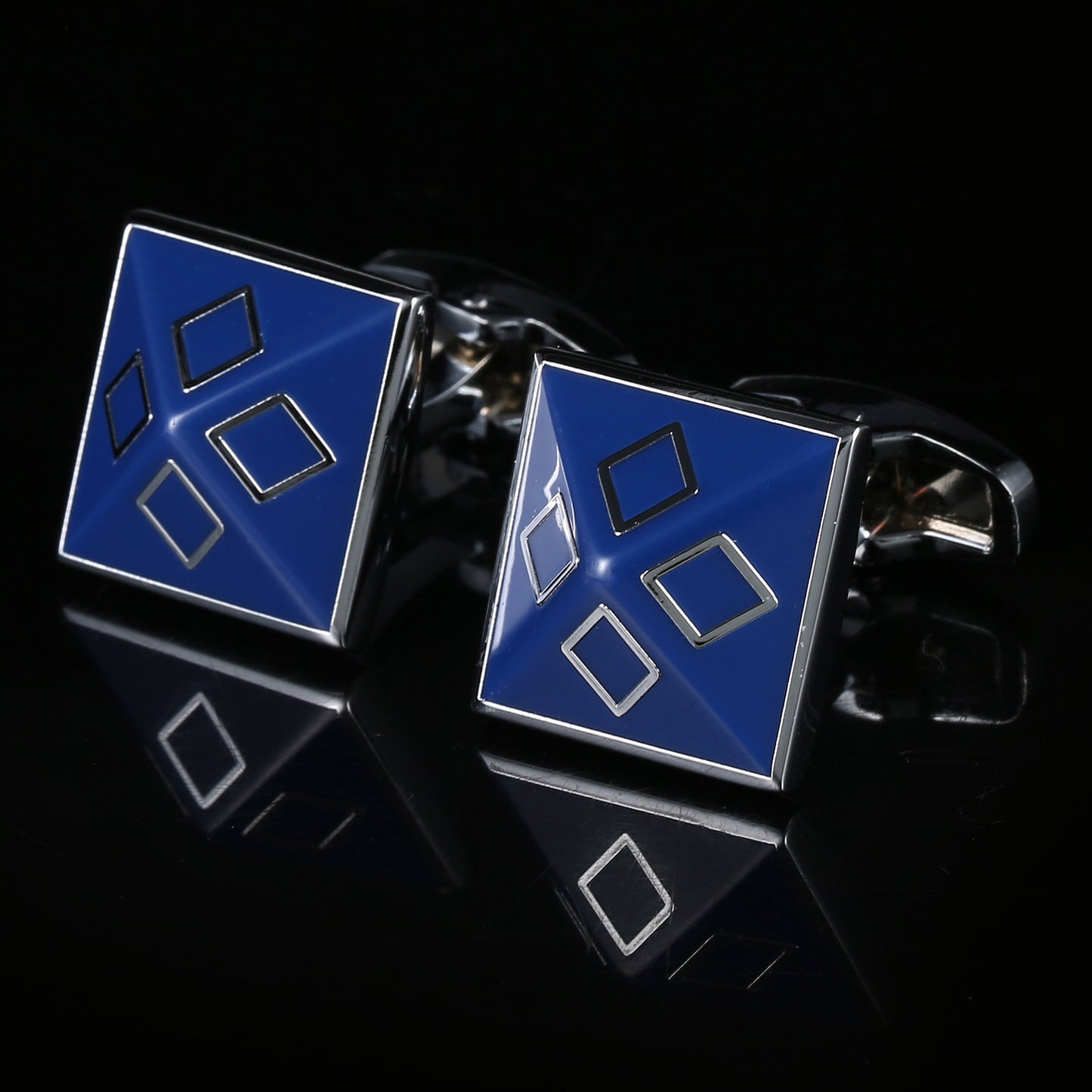 Geometric Shape Blue Border French Cufflinks