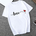 Love Heartbeat Printing Fun Casual Round Neck Pullover T-Shirt Bottoming Shirt