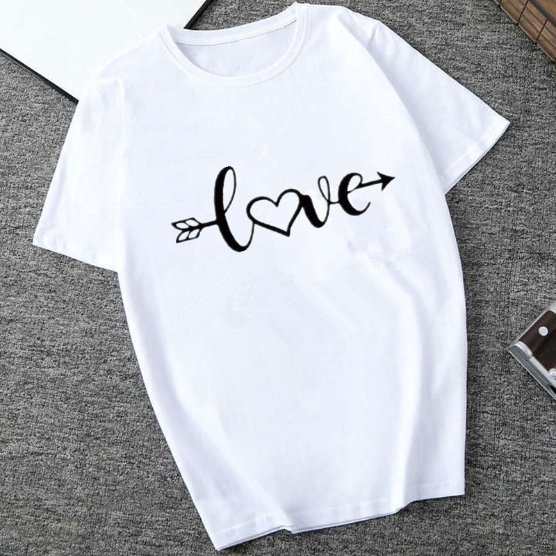 Love Heartbeat Printing Fun Casual Round Neck Pullover T-Shirt Bottoming Shirt