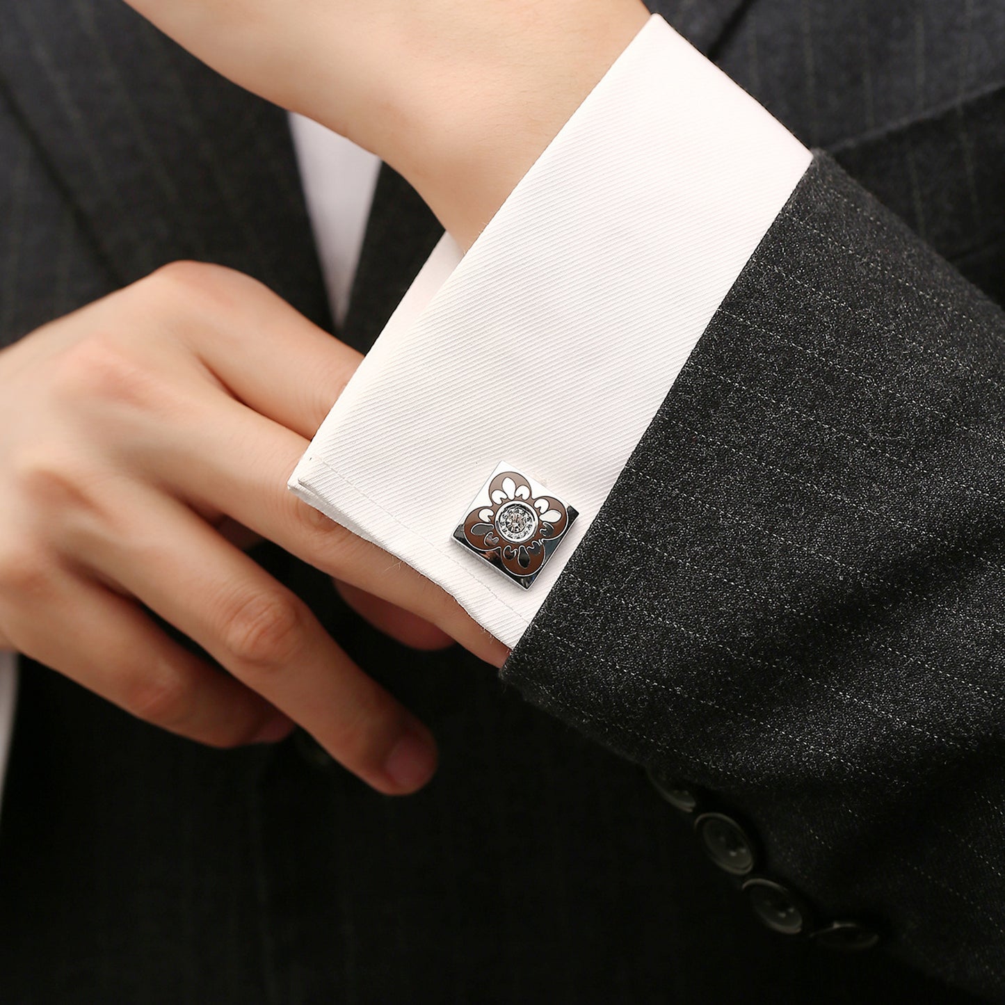 Square Roman Pattern Diamond Cufflinks Cufflinks