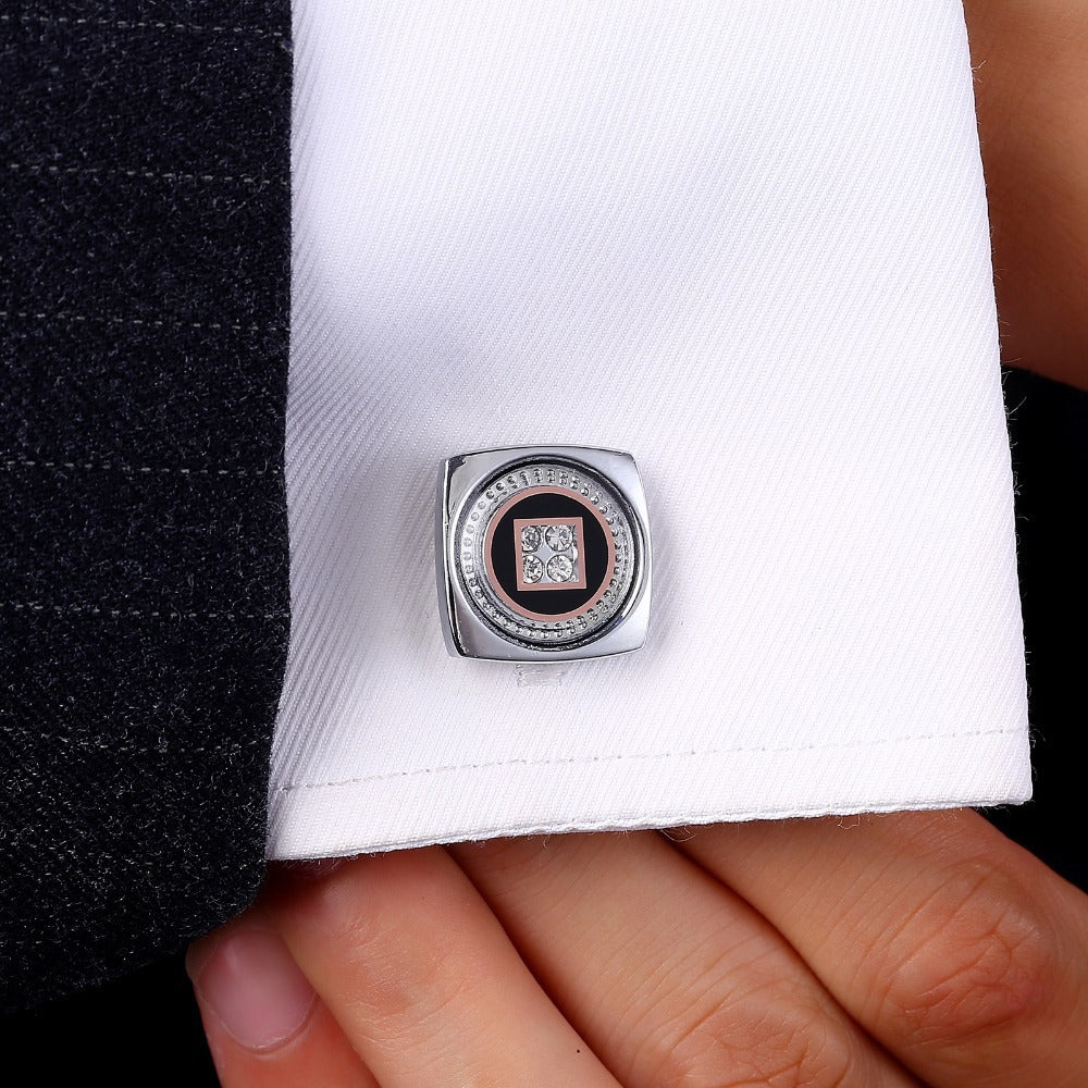 Square Crystal Rhinestone Men's French Shirt Cufflinks