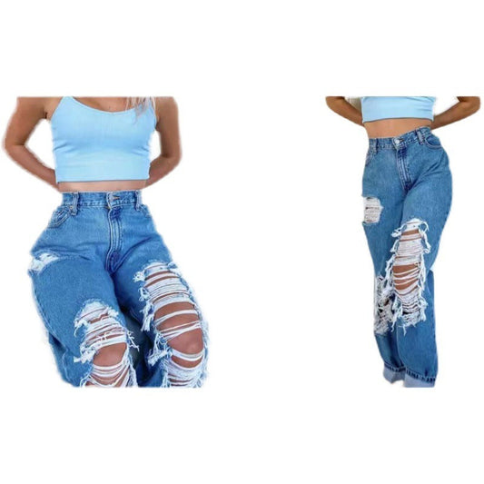 Women's Jeans Trousers With Ripped Holes