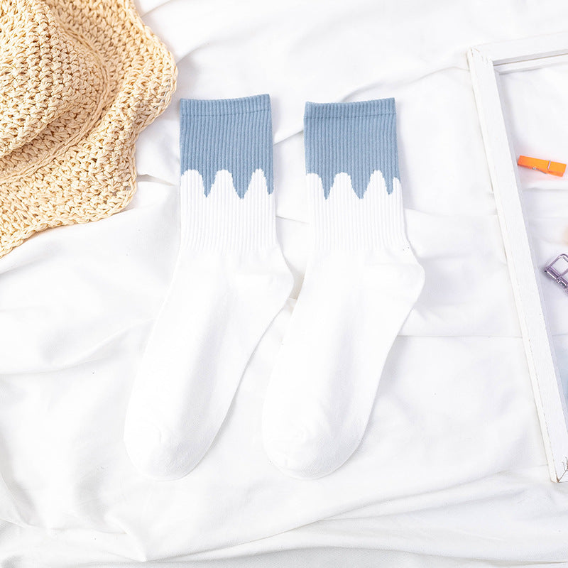 Blue And Yellow Plaid Socks British Style Striped Tube Socks