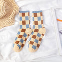 Blue And Yellow Plaid Socks British Style Striped Tube Socks