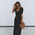 Ladies Fashion Solid Color Short Sleeve Wide Leg Loose Jumpsuit