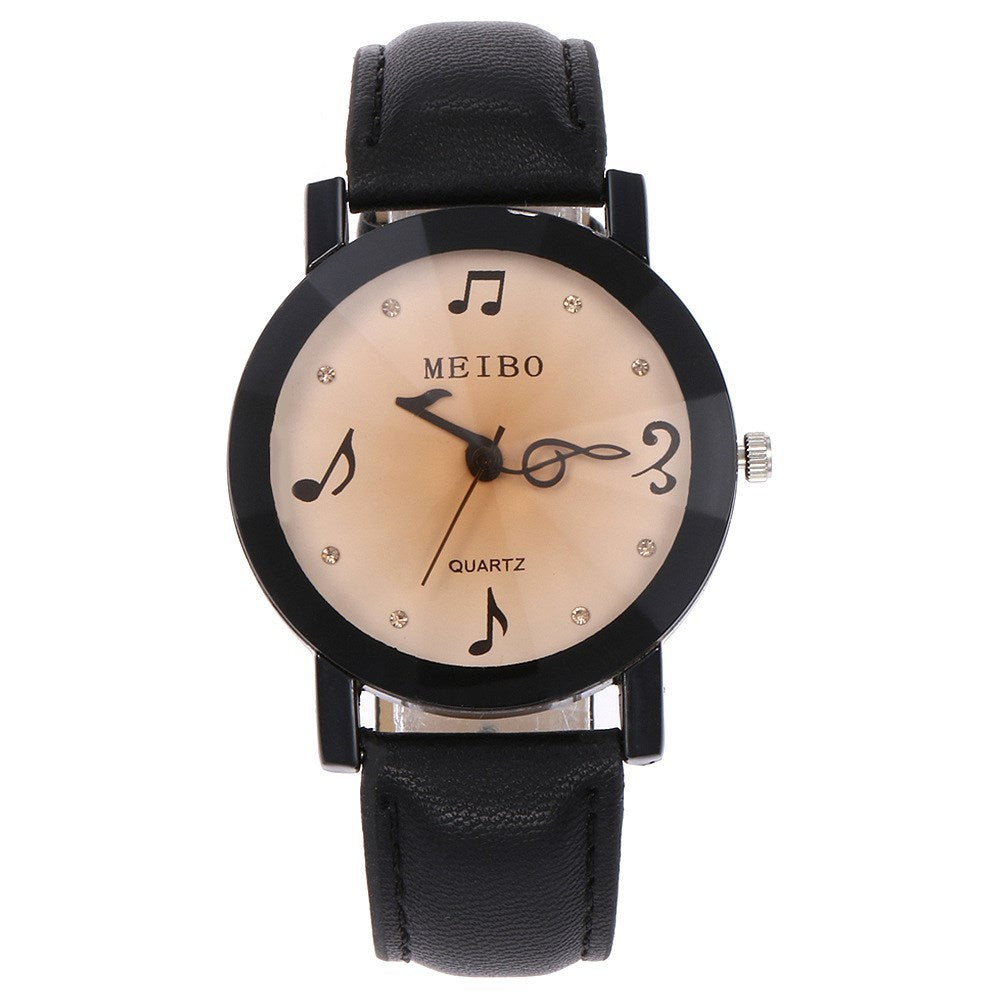 Musical Note Pattern Simple Dial Belt Quartz Watch