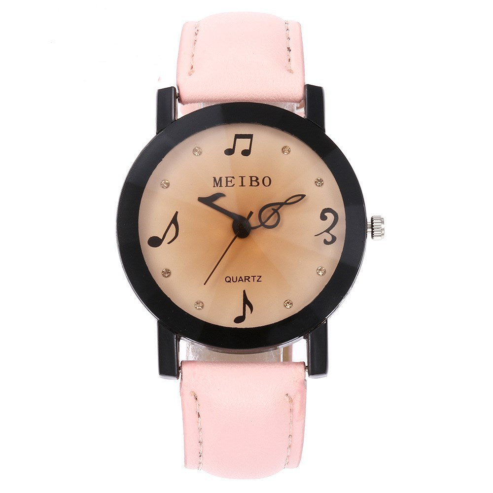 Musical Note Pattern Simple Dial Belt Quartz Watch