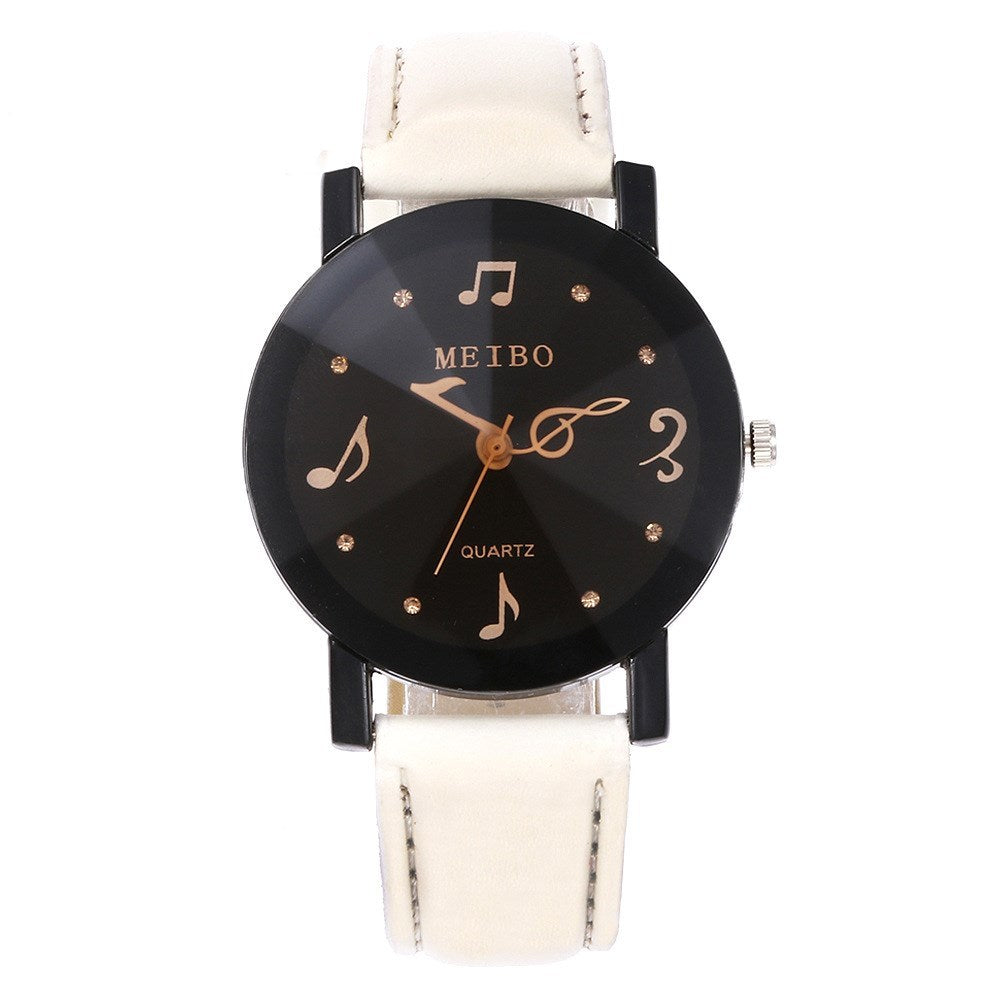 Musical Note Pattern Simple Dial Belt Quartz Watch