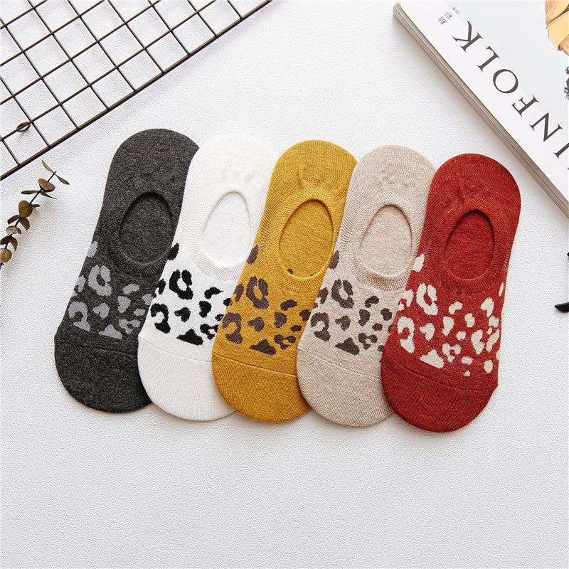 Spring And Summer Silicone Non-Slip Leopard Print Invisible Socks