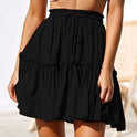 Retro Drawstring Casual Ruffled Beach Skirt