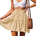 Retro Drawstring Casual Ruffled Beach Skirt