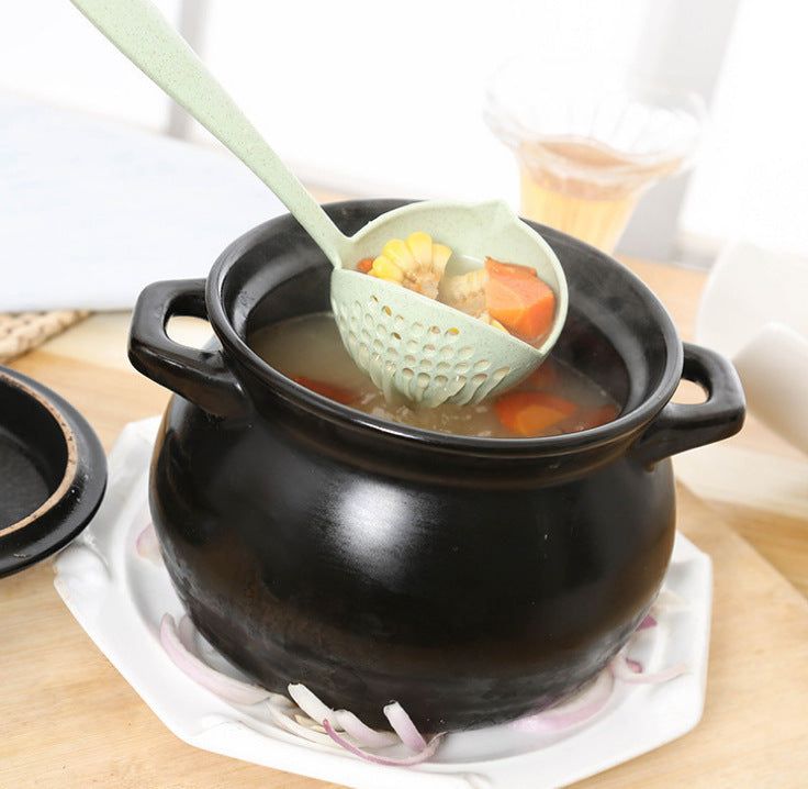 Colander With Wheat Straw Long Handle Dual-purpose Soup Spoon