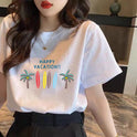 Pure Cotton Women's Loose Slim Round Neck Top Cartoon Print Short-Sleeved Ins Summer T-Shirt New Trend