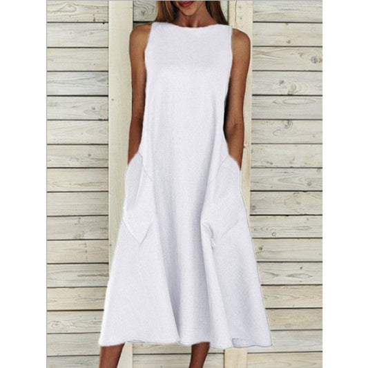 Round Neck Sleeveless Double Pocket Dress