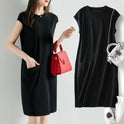 Loose And Thin Solid Color T shirt Pocket Dress