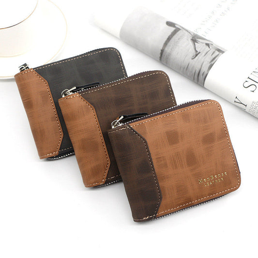 Zipper Two-fold Men's Wallet Retro Pu Coin Purse