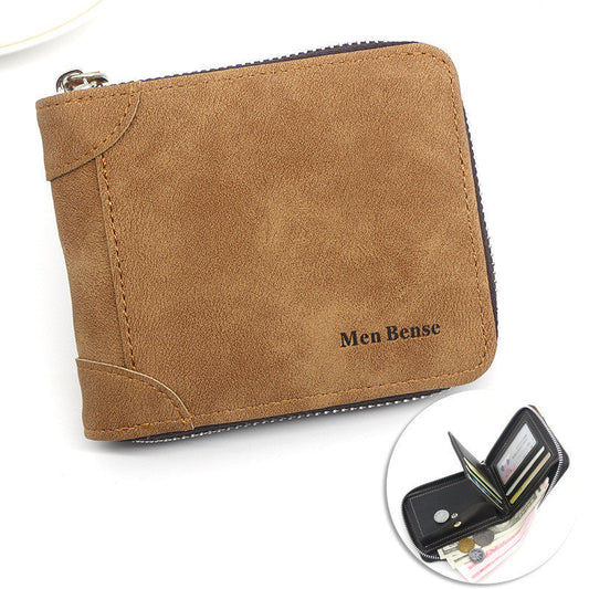 Zipper Two-fold Men's Wallet Retro Pu Coin Purse