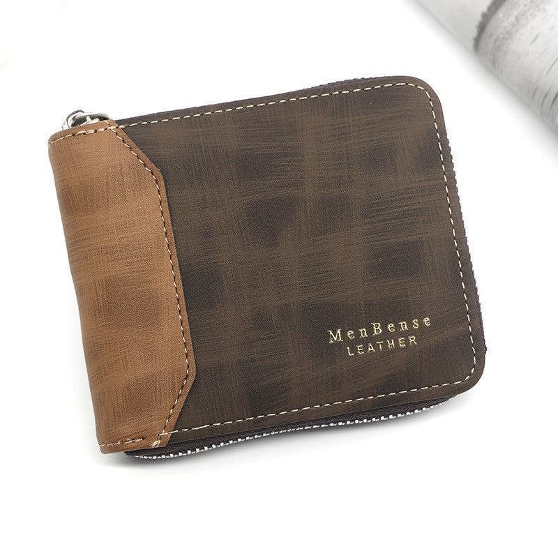 Zipper Two-fold Men's Wallet Retro Pu Coin Purse