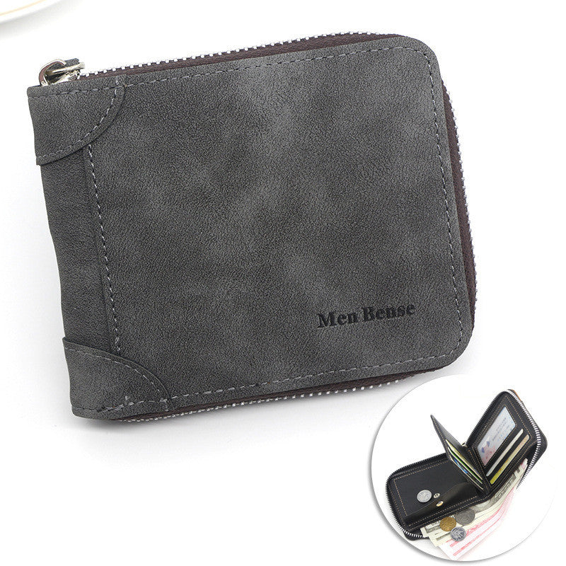 Zipper Two-fold Men's Wallet Retro Pu Coin Purse