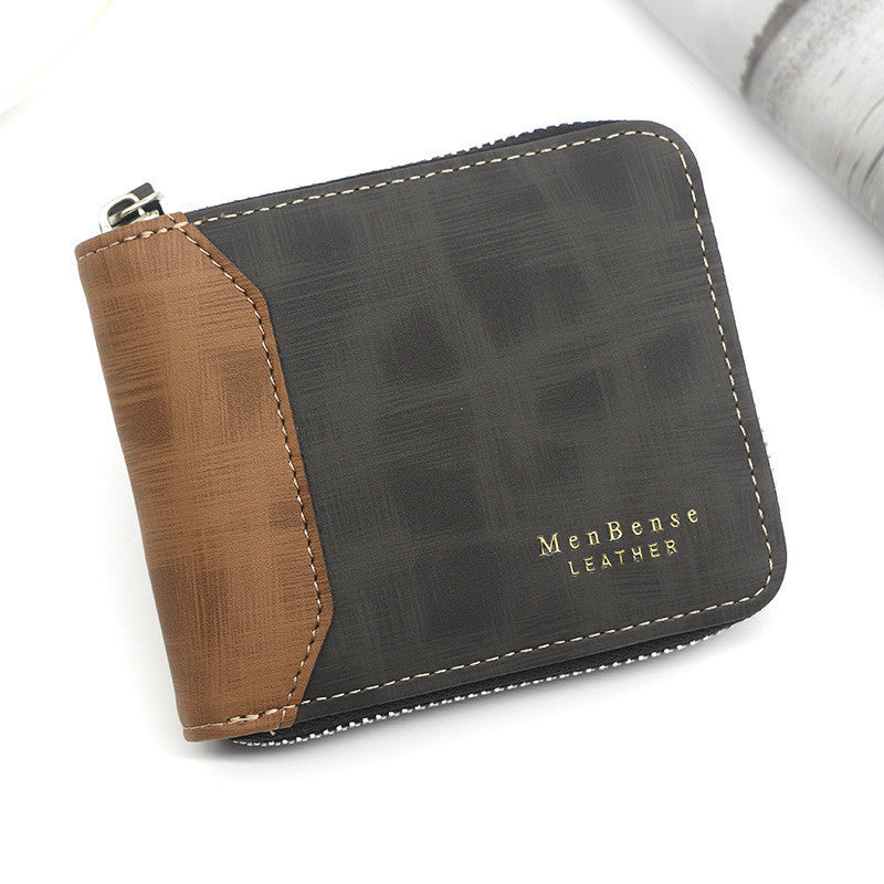 Zipper Two-fold Men's Wallet Retro Pu Coin Purse