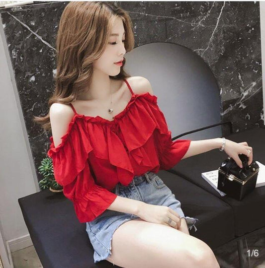 Chiffon Shirt Women S One Word Strapless Strapless Shirt